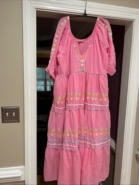 Simply Southern Pink Embroidered Tiered Maxi Dress